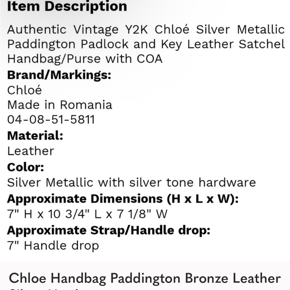 Chloé COA FALL ‘05 Paddington Metallic Taupe Leather-Lock & Key RARE RELEASE - Picture 13 of 16